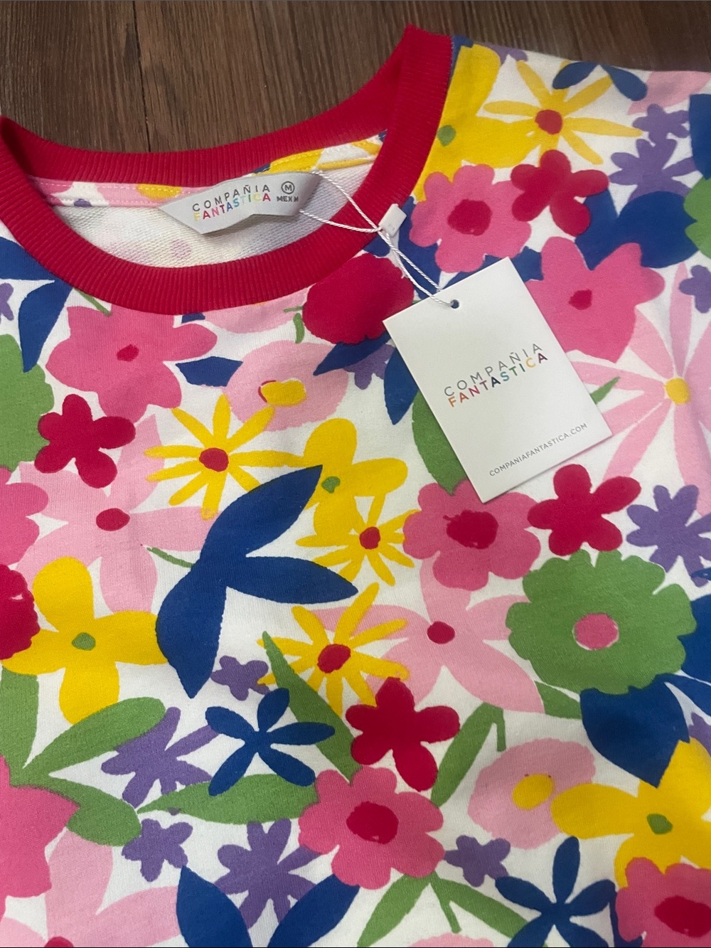 COMPAÑIA FANTASTICA Midi floral dress with pink elastic waist,Sz.M!NWT - Picture 7 of 11